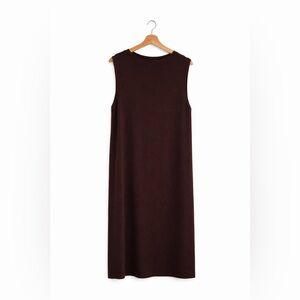Eileen Fisher Wool Crepe Shift Midi Dress Sleeveless Chocolate Brown Size Large